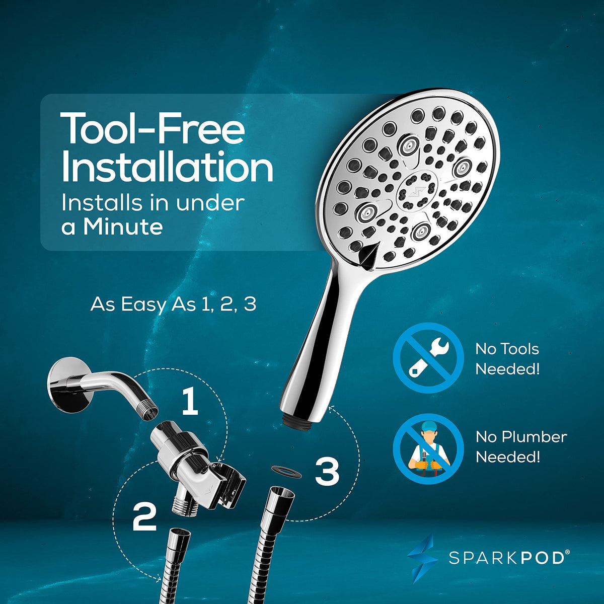 6 Spray Setting High Pressure Hand Held Shower Head (1. Luxury Polished Chrome)
