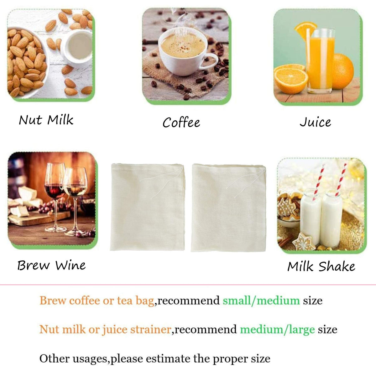 Nut Milk Bags (Mixed Size, 5 Pack)