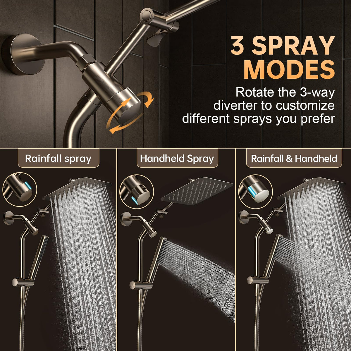 All Metal 10" Luxurious Brushed Nickel Rain Shower Head with Handheld (Brushed Nickel / 10 Inch)