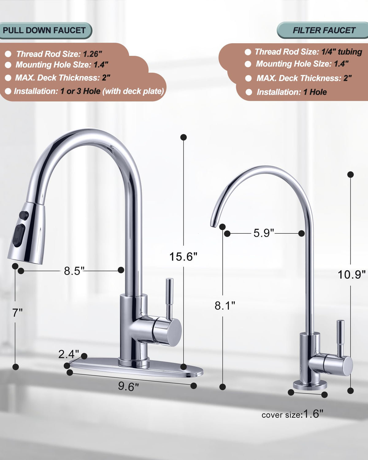 Kitchen Faucet and Water Filter Faucet Combo (Kitchen Faucet & Filter Faucet / Chrome)