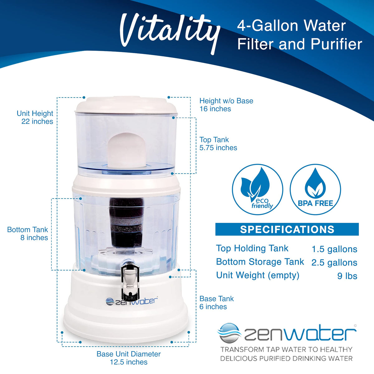 4 Gallon Countertop Gravity Water Filter System (4-Gallon)