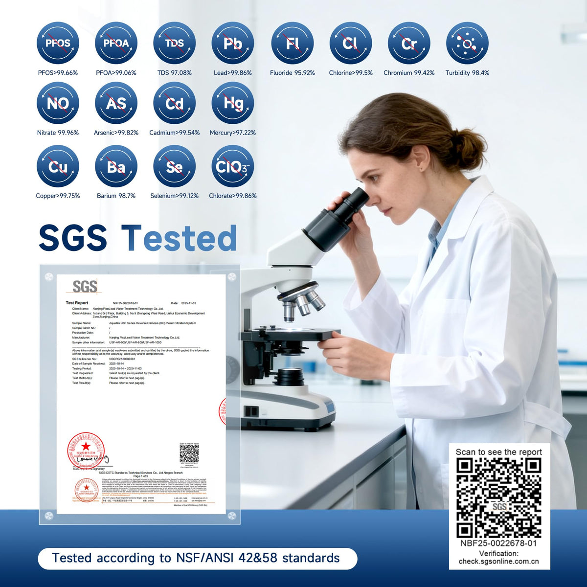 USF-AR-600 Reverse Osmosis System, 10 Stage Alkaline Tankless RO System, NSF/ANSI/CAN 372 Certified, 600GPD, 3:1 Pure to Drain, Smart LED Faucet