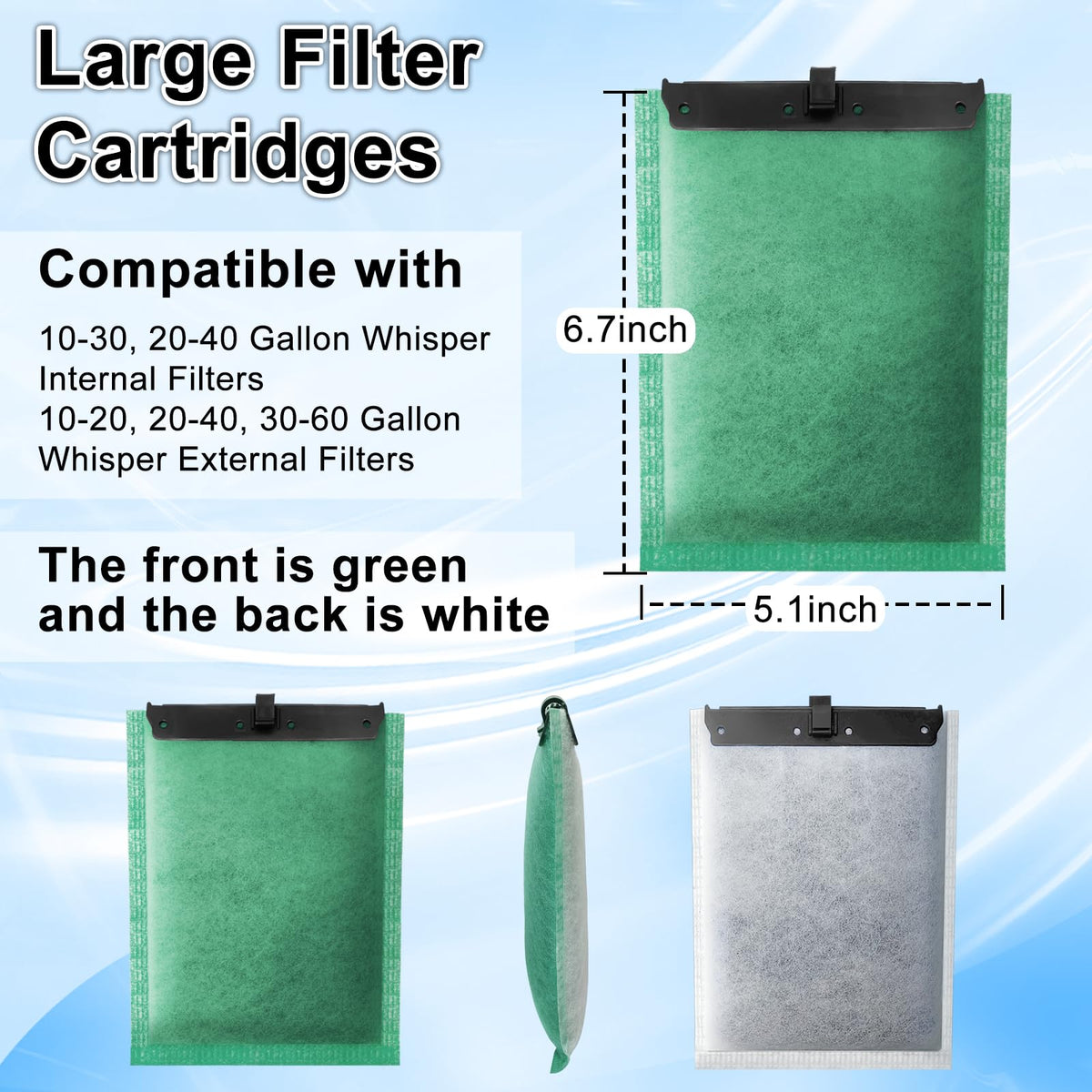 6 Pack Large Filter Cartridges Compatible with Whisper Filters 20i (6 Pack Large)