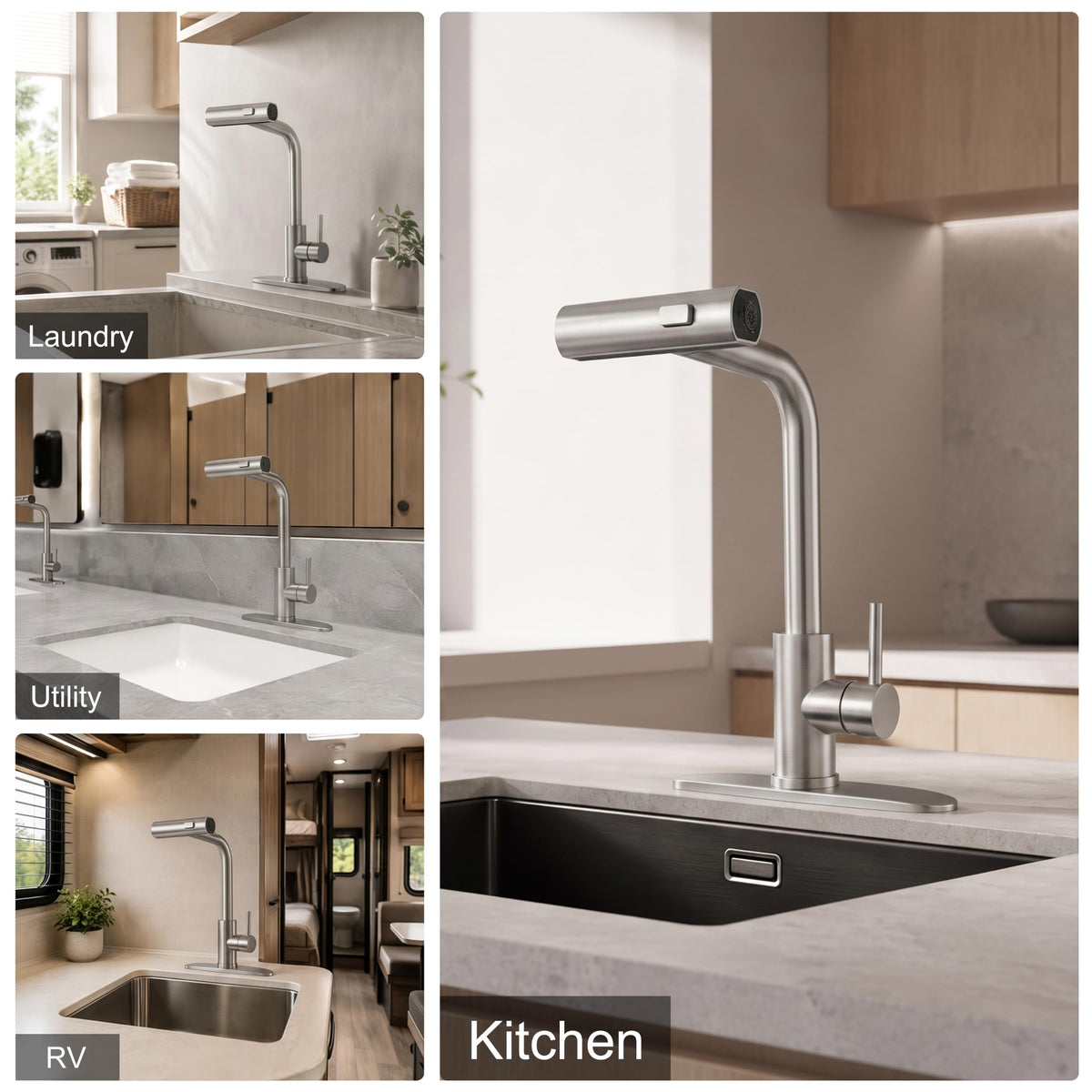 Kitchen Faucets with Pull Down Sprayer (Brushed / Waterfall)