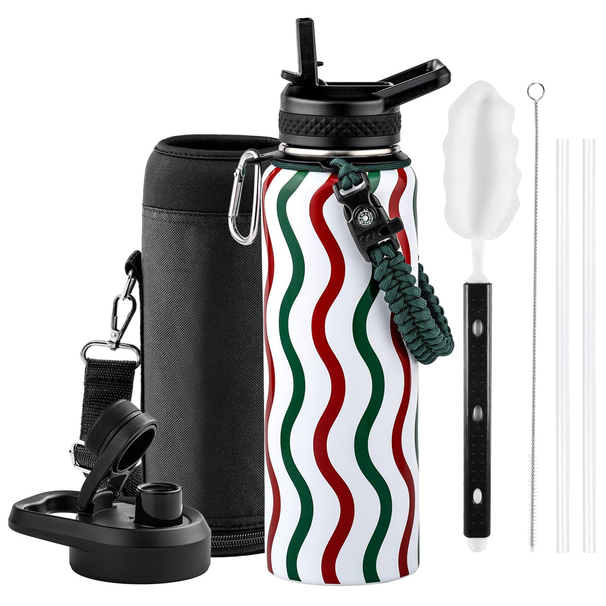 Insulated Water Bottle 40 oz (Mexico-Green White Red Stripe / 40 Ounces)