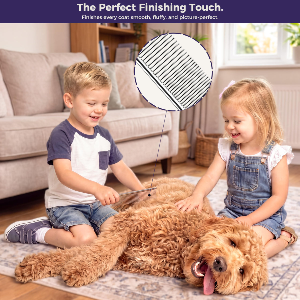 5PCS Dog Grooming Kit with Long Pin Slicker Brush for Dogs (Violet / Large)