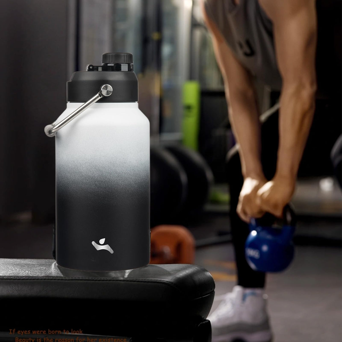 87 oz Insulated Stainless Steel Water Bottle Jug with Handle (87 Ounces / Day Night)