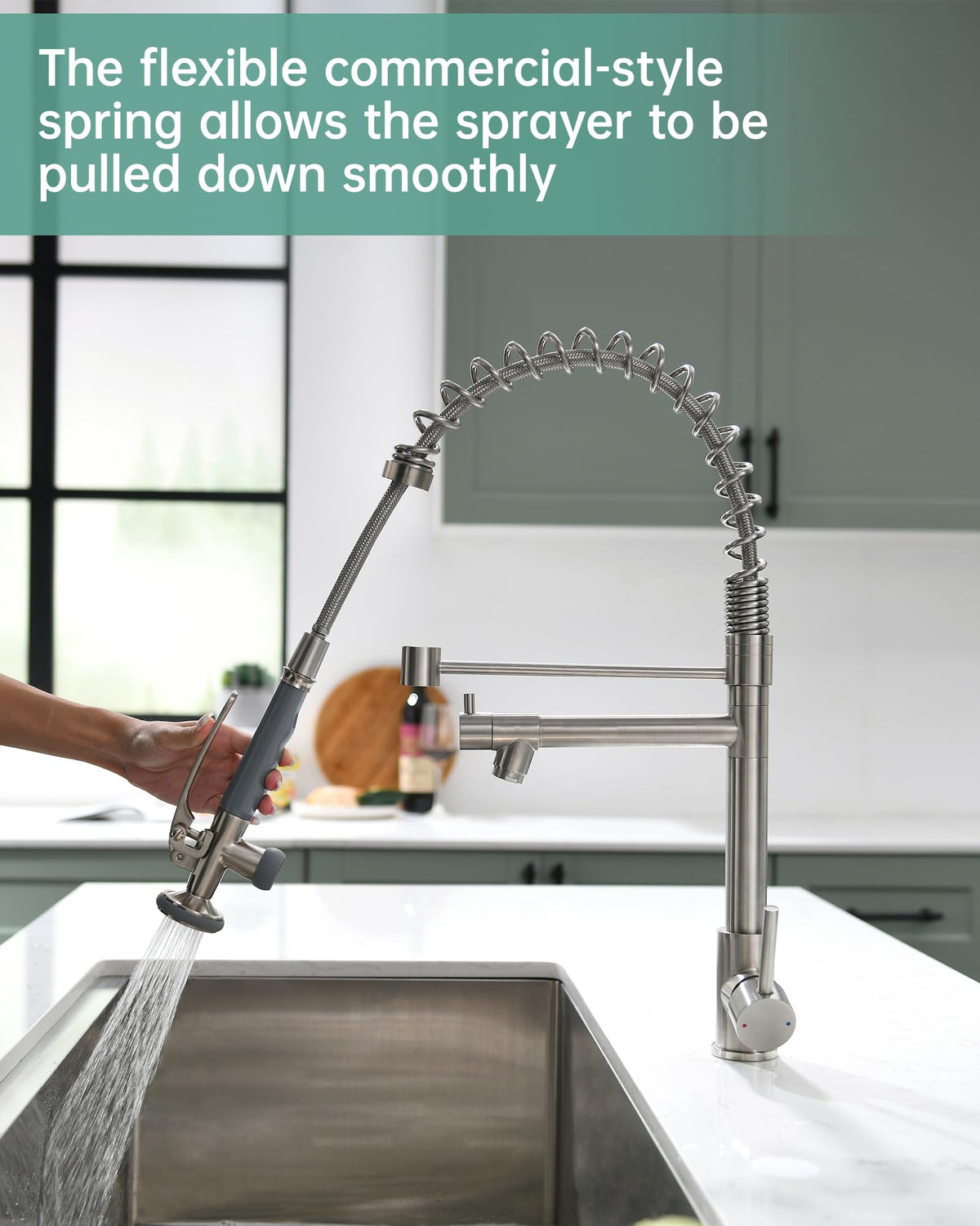 Commercial Pull Down Kitchen Sink Faucet with Sprayer Brushed Nickel (Brushed Nickel)