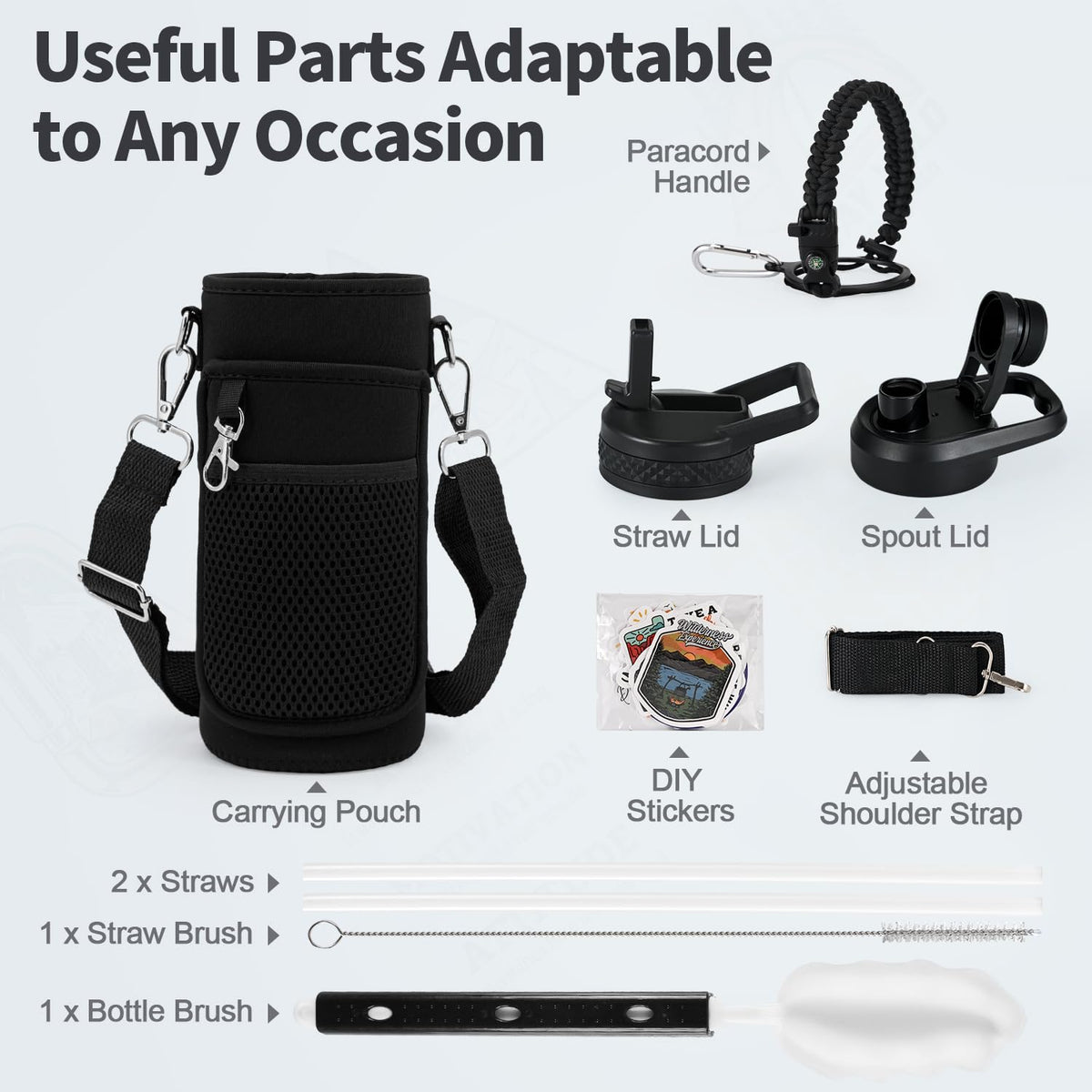 32 oz Insulated Water Bottle with Straw (Black / 32 Ounces)