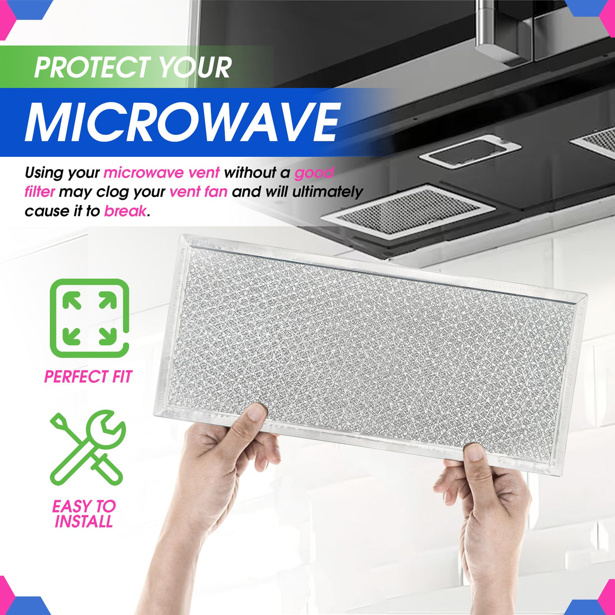 Microwave Filter 5.8"x12.9" Fits Whirlpool W10208631A Grease Filters ((2-Pack))