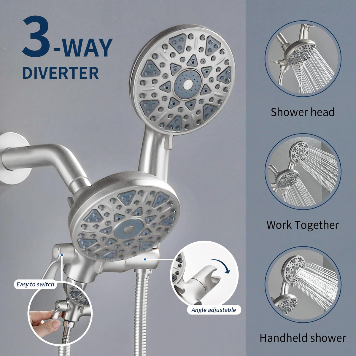 Shower Faucet Set Complete Shower Kit Dual Shower Head and Handheld 2 in 1 Combo Set Shower System Shower Trim Kit Combo Set Shower Fixtures (Brushed Nickel / Without tub spout)