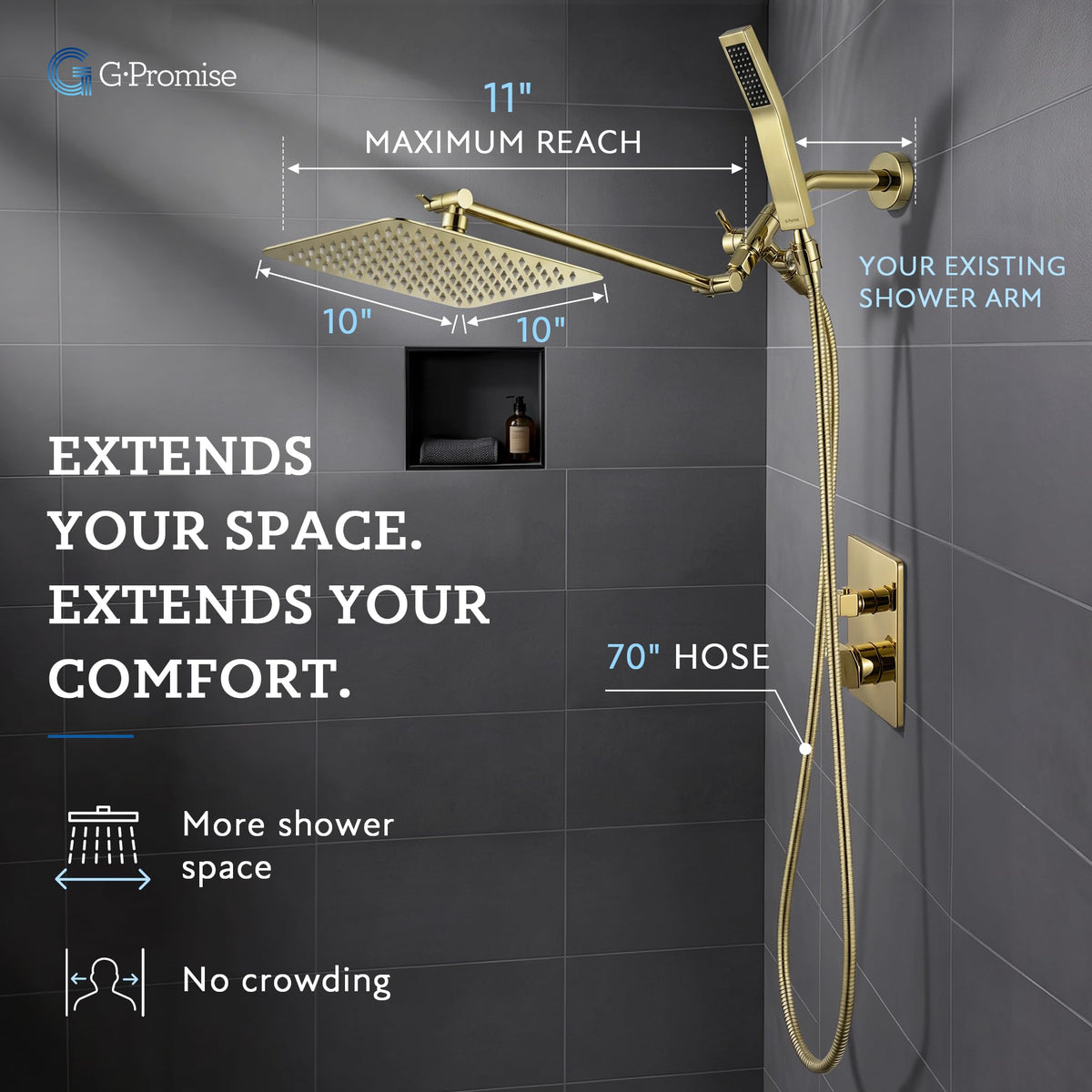 All Metal 10" Dual Square Shower Head Combo (10 Inches / Polished Brass)