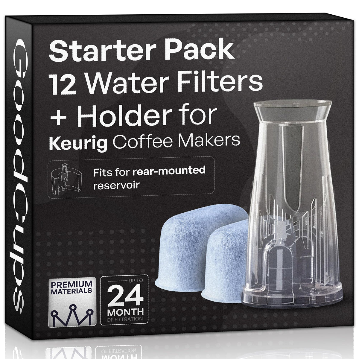 Water Filter Holder with 12 Charcoal Filters for Keurig Brewers by GoodCups (12 Filters and Short Holder)