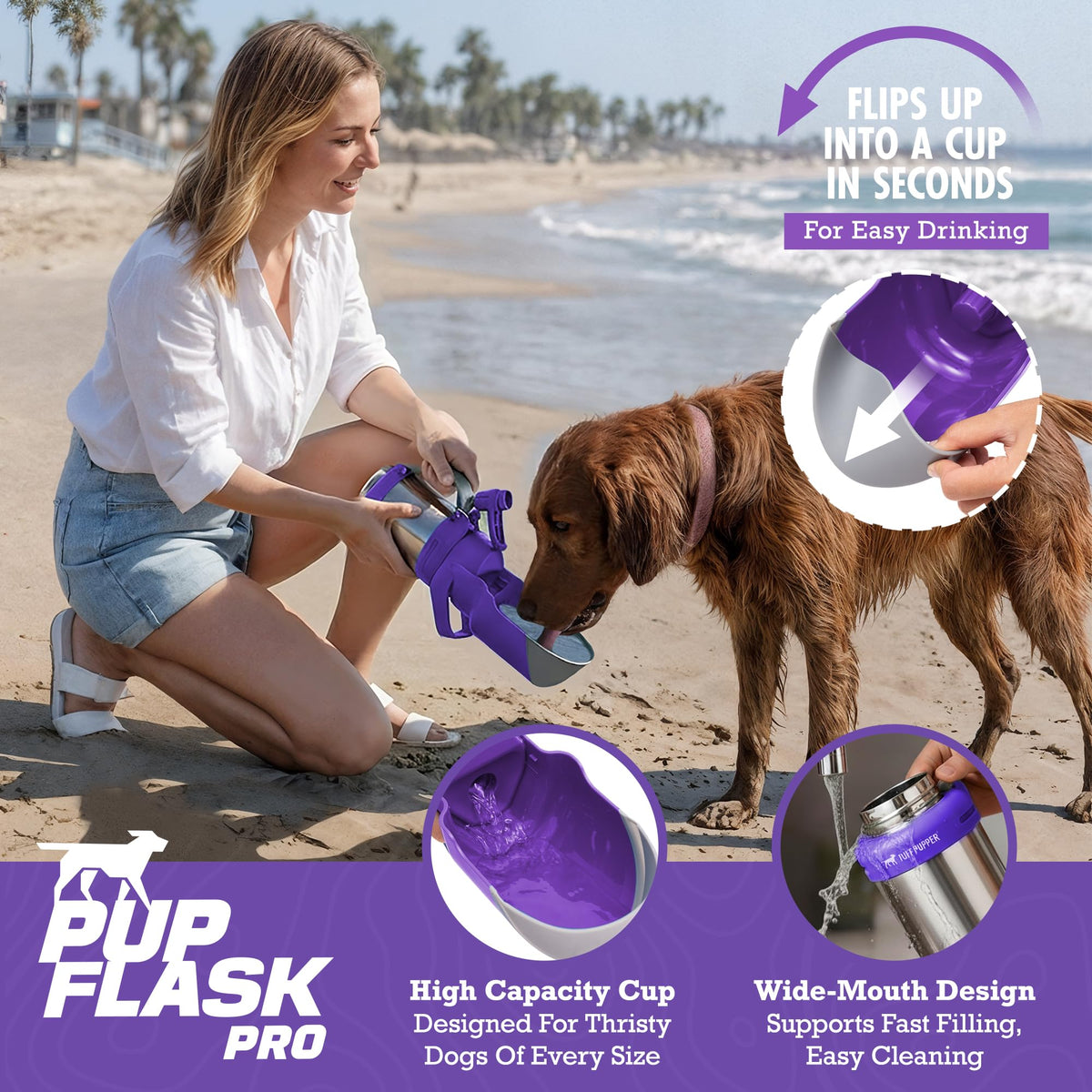 PupFlask Pro Portable Insulated Dog Water Bottle (Ultra Violet / 30 Ounce)