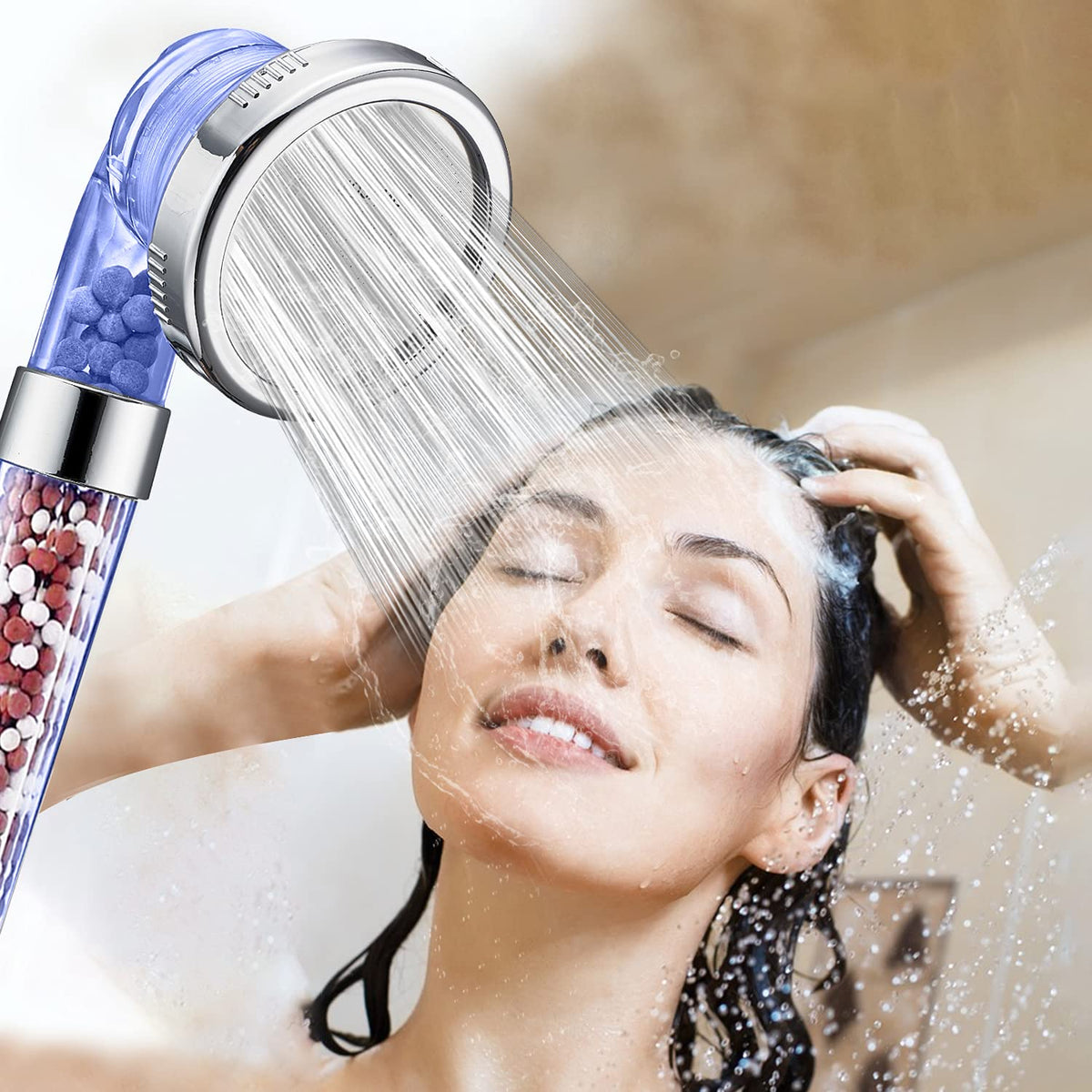 Shower Head with Hose Holder (Clear blue Shower Head + Hose + Holder)