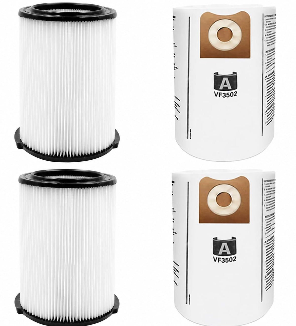 VF4000 Replacement Filters for Ridgid Shop Vac 72947 Wet (M 2 Pcs Filters & 2 Pcs Bags / White VF4000)