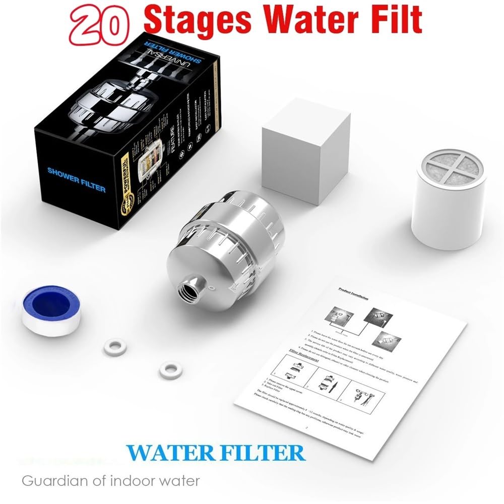20 Stage Shower Hard Water Purification Filter Showerhead Activated Carbon Water Purifier Chlorine Removal Reduce Dry Itchy Skin (20 Stages Filt)
