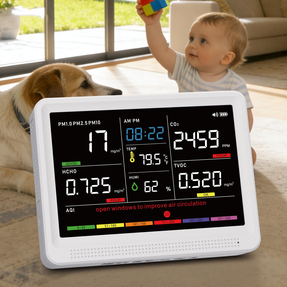 16 in 1 Air Quality Monitor Indoor 15Hrs Battery Real (Ivory White / Standard)