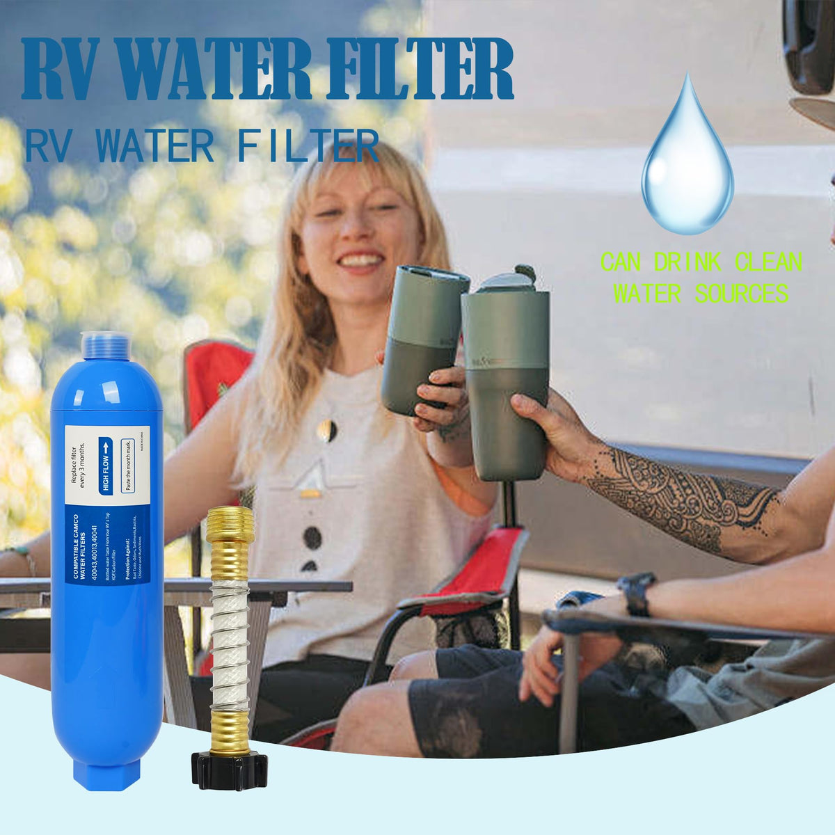 2 Pack RV Inline Water Filter with 2 Flexible Hose Protector