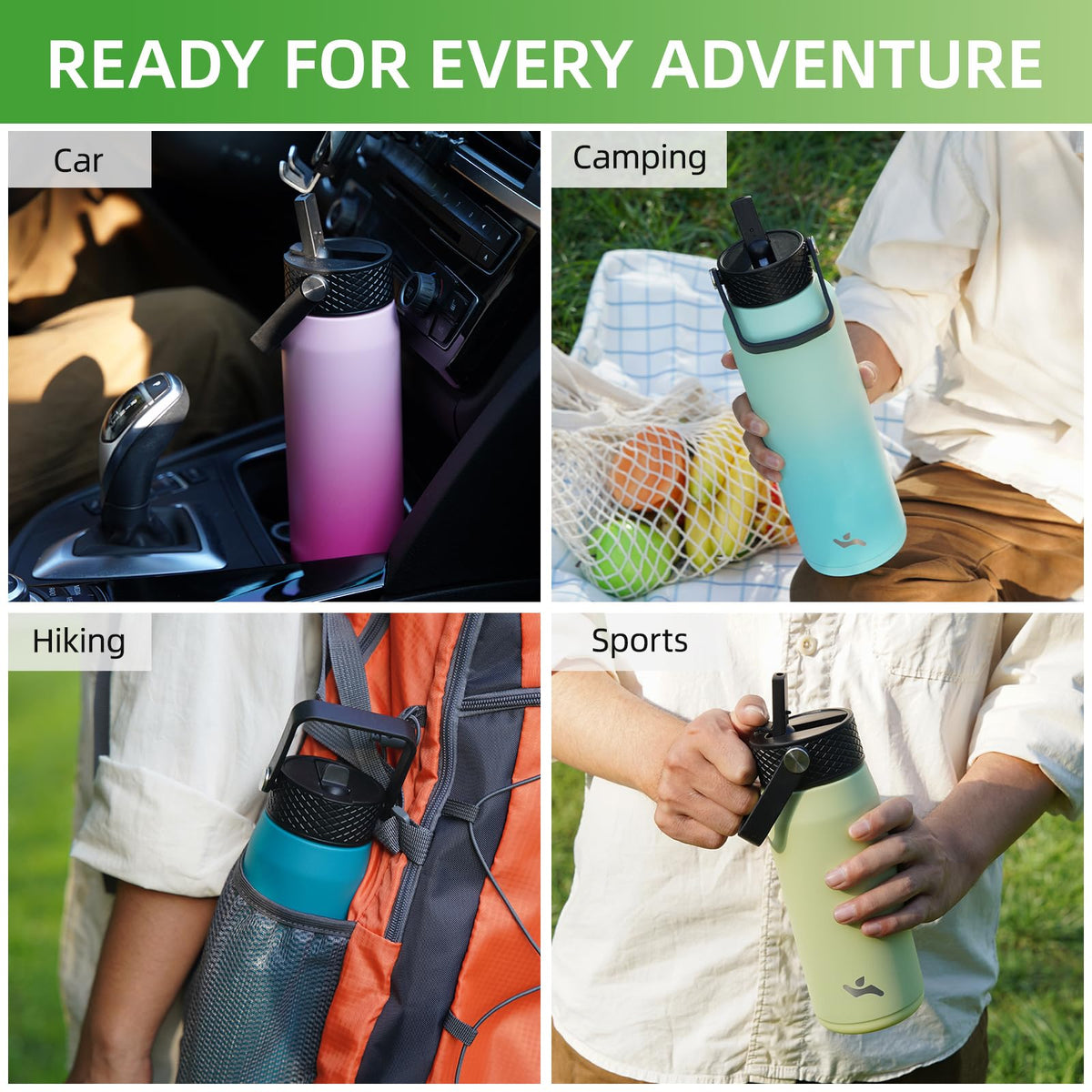 40 oz Insulated Stainless Steel Water Bottle with 3 Lids (Pink / 40 Ounces)