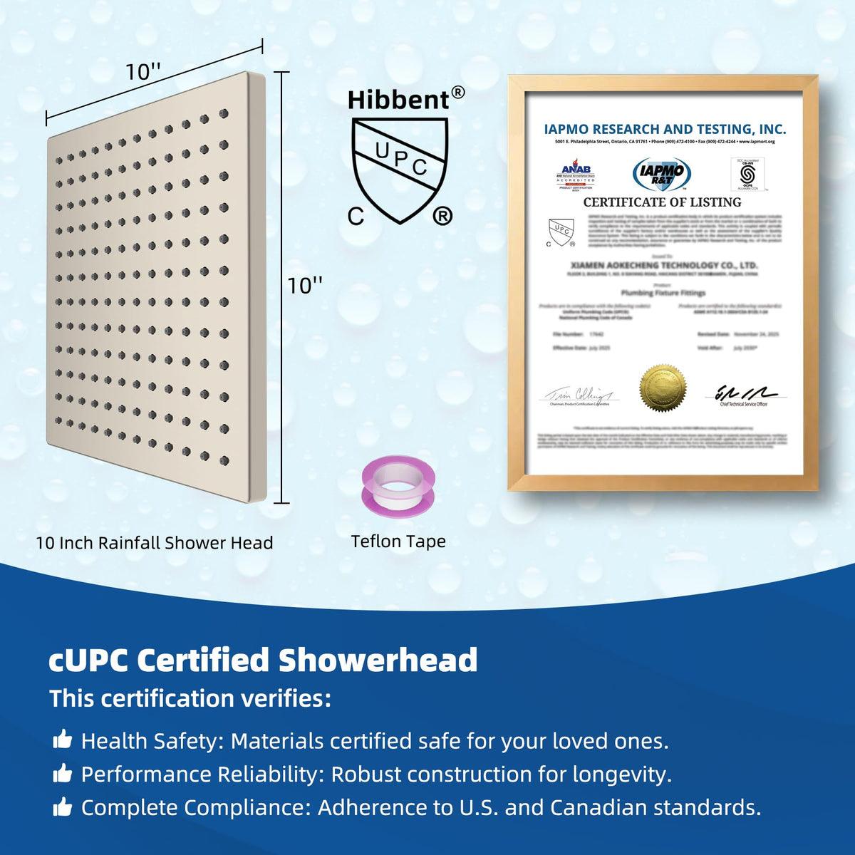 cUPC Certified High Pressure 10'' Rain Shower Head (Brushed Nickel / 10 Inch)