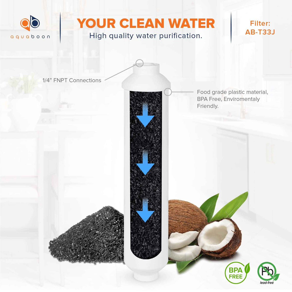 Inline Water Filter for Refrigerator 4 (REGULAR / 4-PACK / 1/4” FNPT)