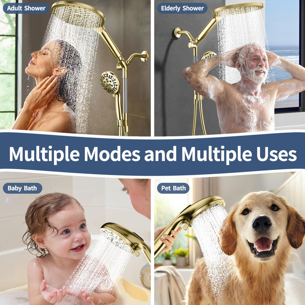 High Pressure Dual Shower Head with Handheld Spray Combo (Brushed Gold)