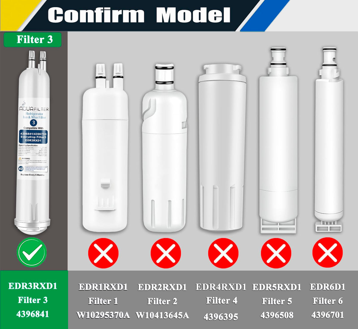 FILTER3 4396841 Refrigerator Water Filter Replacement Compatible with 4396841 4396710 EDR3RXD1 EDR3RXD1B Filter 3 P1WB2 P2RFWG2