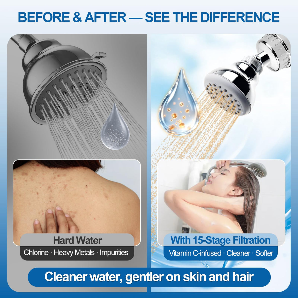 4 Pack 15 Stage Shower Filter Replacement Cartridge Filter with Vitamin C Shower Head Replacement for Hard Water by Cenipar (4 PACK)