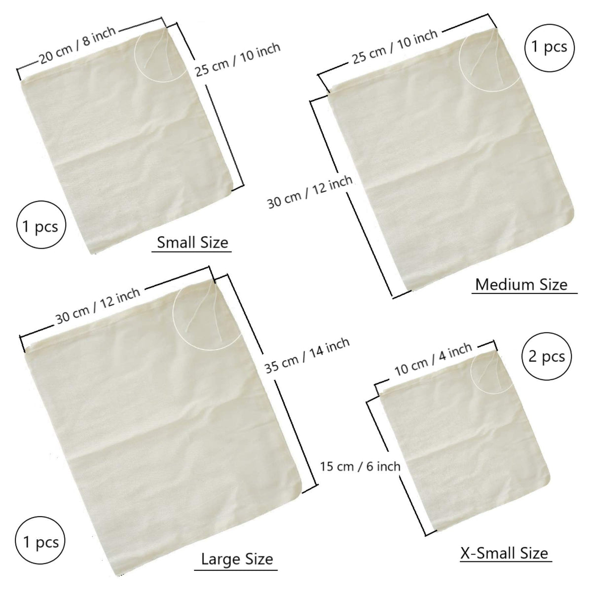 Nut Milk Bags (Mixed Size, 5 Pack)