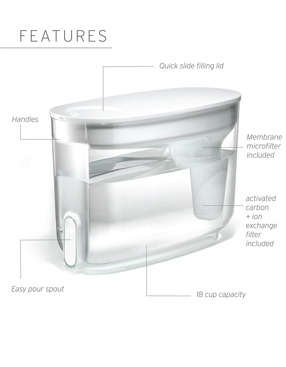 Home BPA Free Water Filter Dispenser (White / 18-Cup)