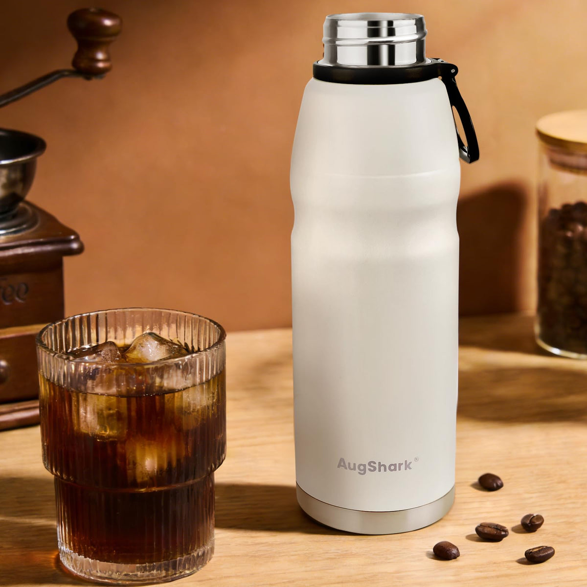 20oz Vacuum Insulated Stainless Steel Thermoses with Foldable Handle & Leakproof Lid (White-27oz)
