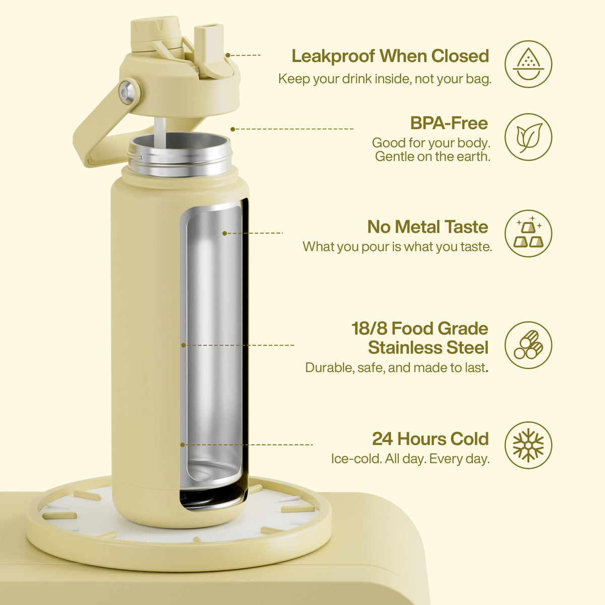 Insulated Water Bottle with Straw Stainless Steel Water Bottle (32 Ounces / Light Vanilla)