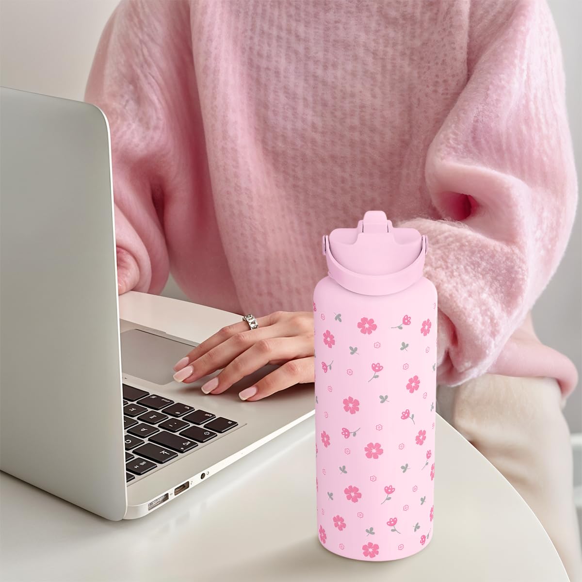 Floral Water Bottle 32oz Stainless Steel with Lid (Floral)
