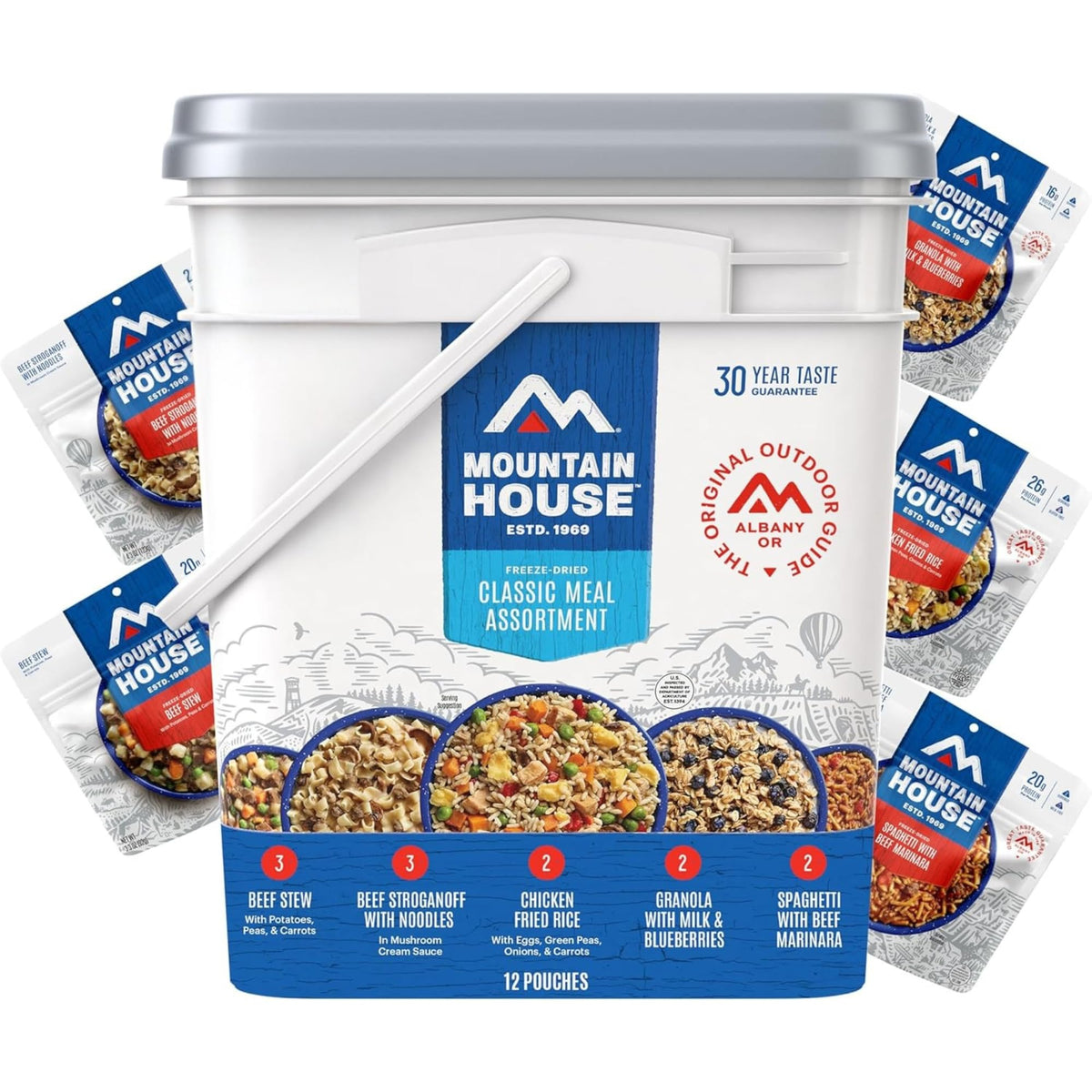 Classic Meal Assortment Bucket Freeze Dried Backpacking & Camping Food 24 Servings