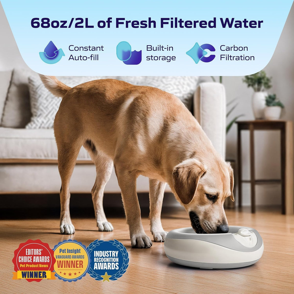 Filtered Portable Dog Water Dispenser (Barkwood Beige Maxi + Tote Bag + (6-Pack) Filters / Maxi (68 oz / 2L))