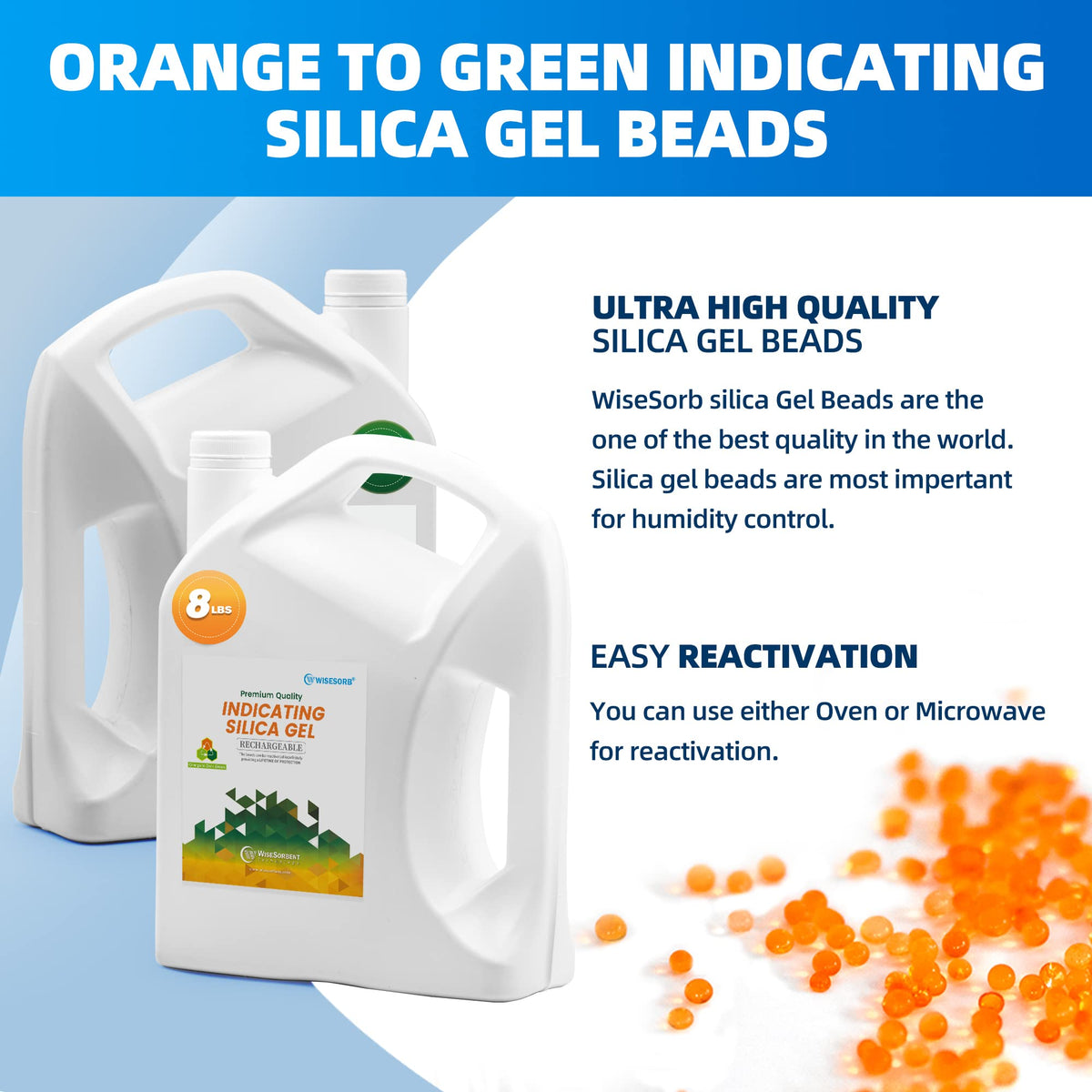 8lb Premium Silica Gel Desiccant Orange Indicating & Reusable Bead (8LBS / Orange to Dark Green)