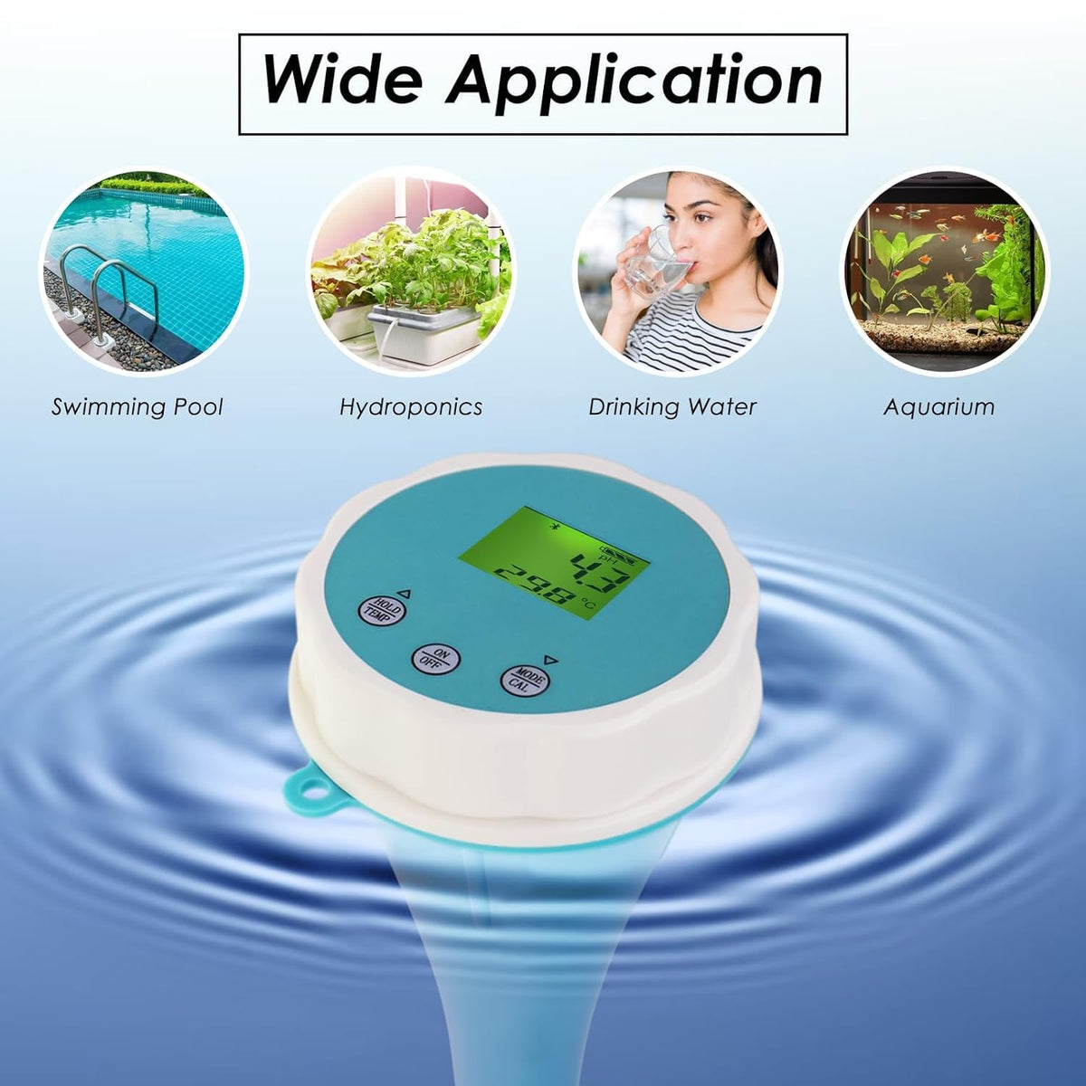 6-in-1 Wireless Water Quality Tester Bluetooth Floating Water Quality Monitor for Pools, Spas, and Hydroponics - pH, EC, ORP, Chlorine, Salinity, and Temperature Measurement