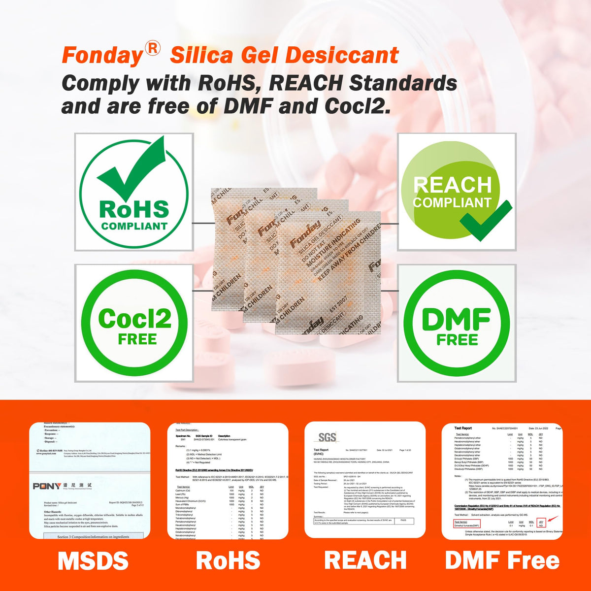 20Gram 100Packets Fonday Moisture Indicating Silica Gel Desiccant Packs (20Gram)
