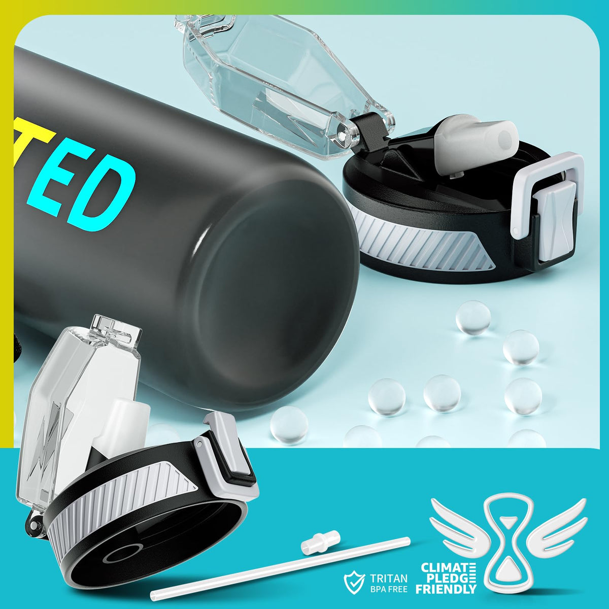 Water Bottle with Straw (Gray Gradient / 27 Ounces)