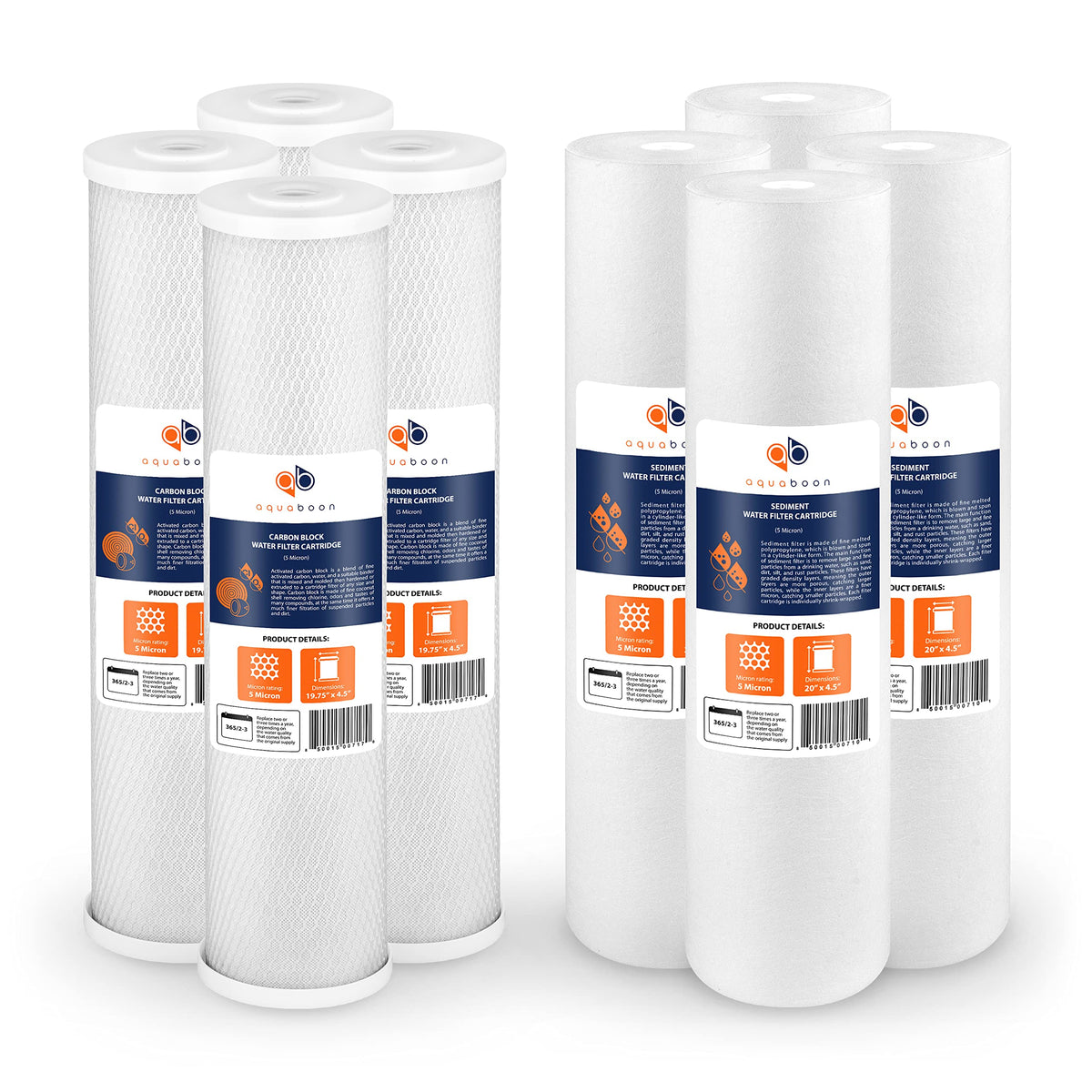 5 Micron 20 x 4.5 Water Filter Cartridges Set of 8 (8-PACK)