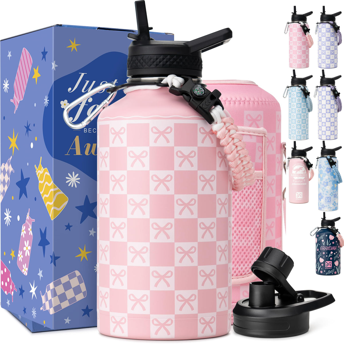 Water Bottle Gift (Pink Bow / 64 Ounces)