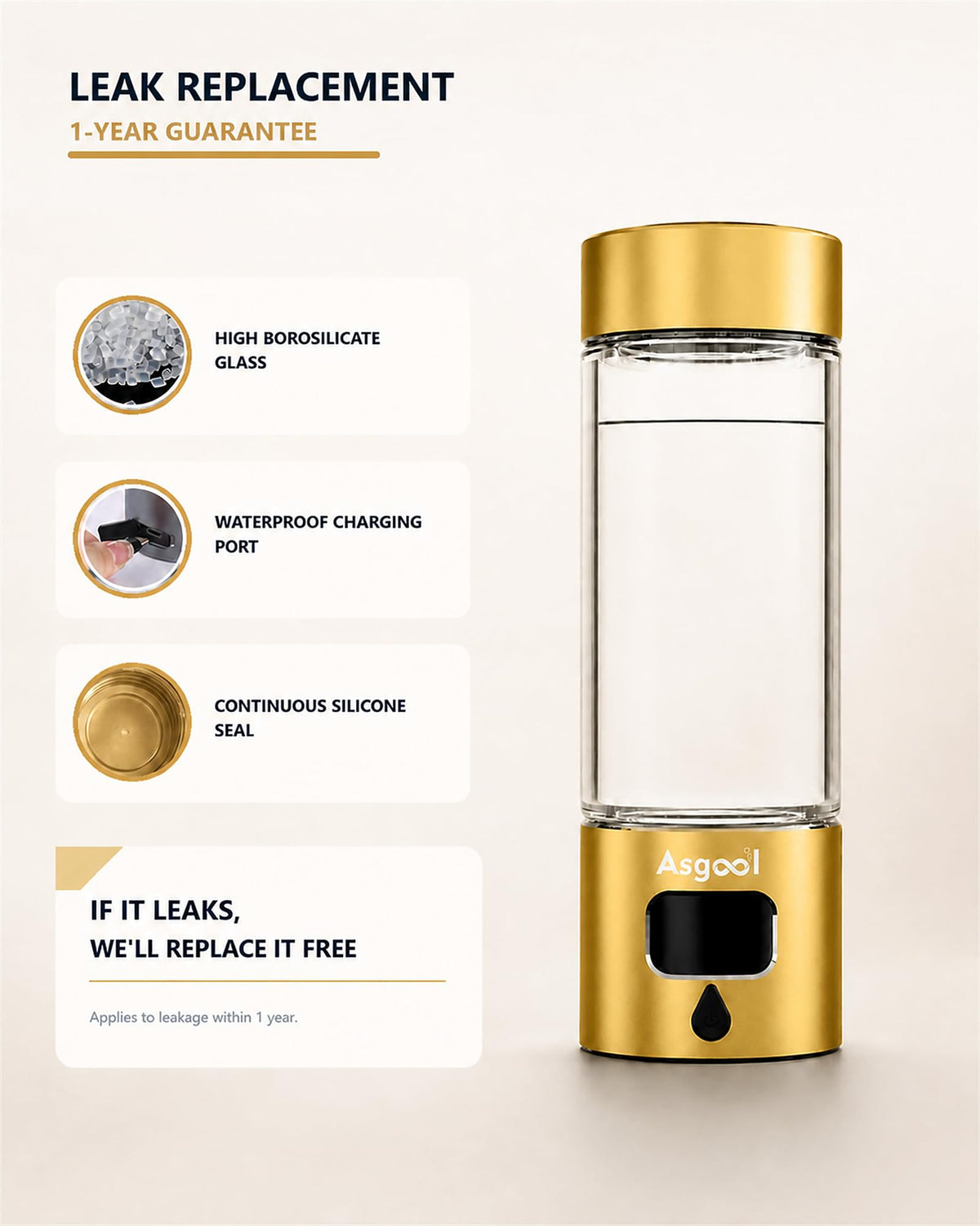 Hydrogen Water Bottle Generator (Gold)