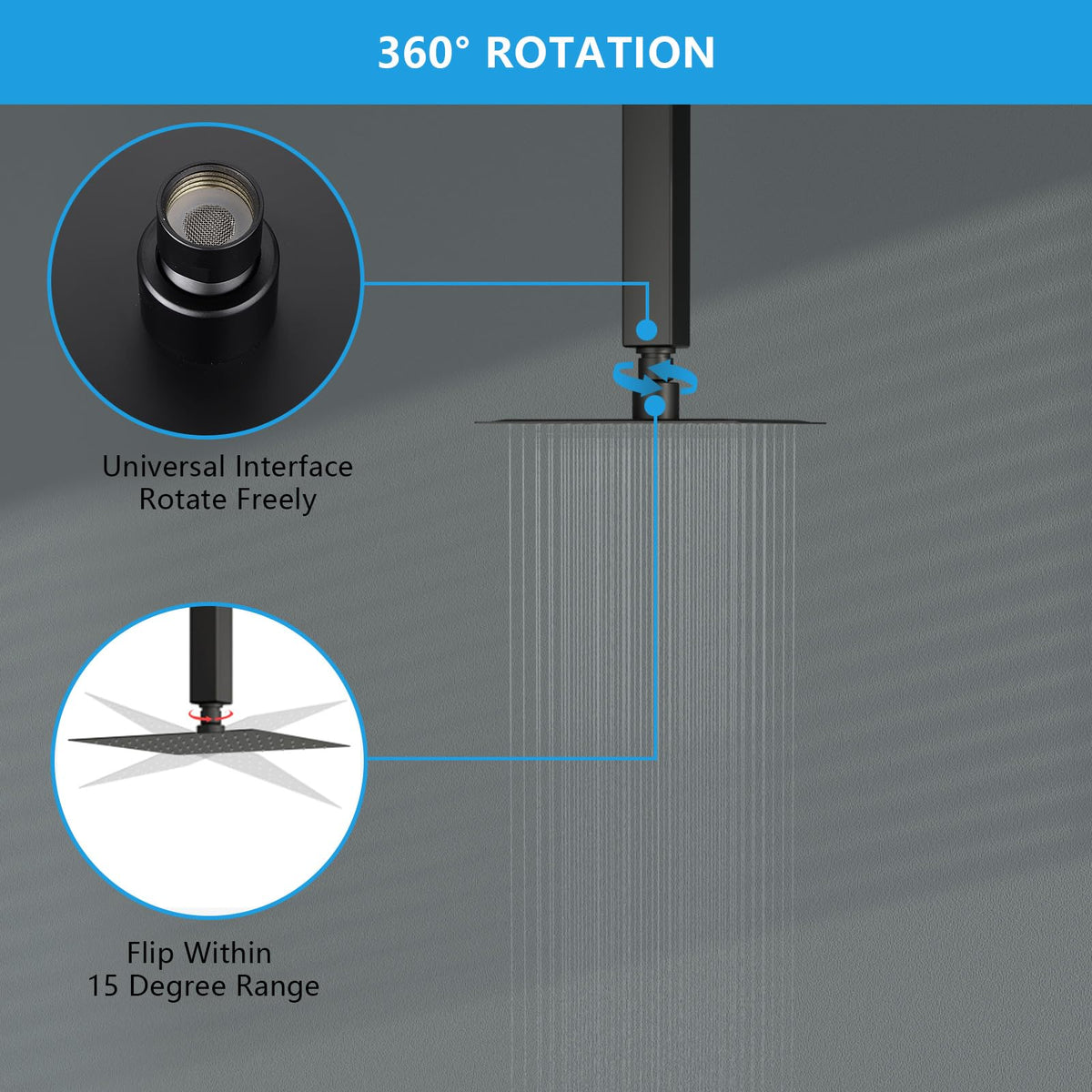 Rain Shower Heads High Pressure (Matte Black / 6 Inch)