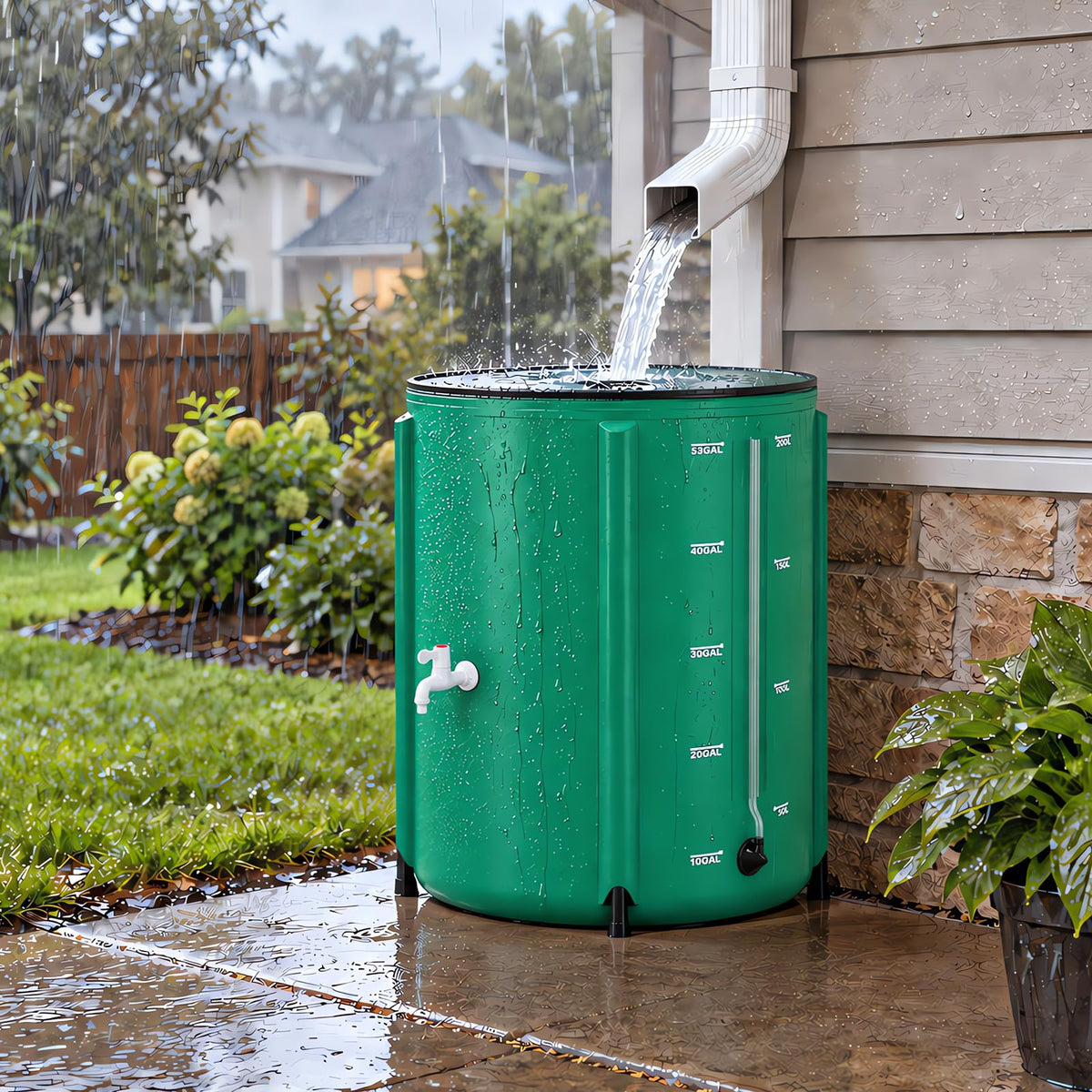 50 Gallon Collapsible Rain Barrel with Volume Mark (Green / 50 Gallon (with Volume Markings))