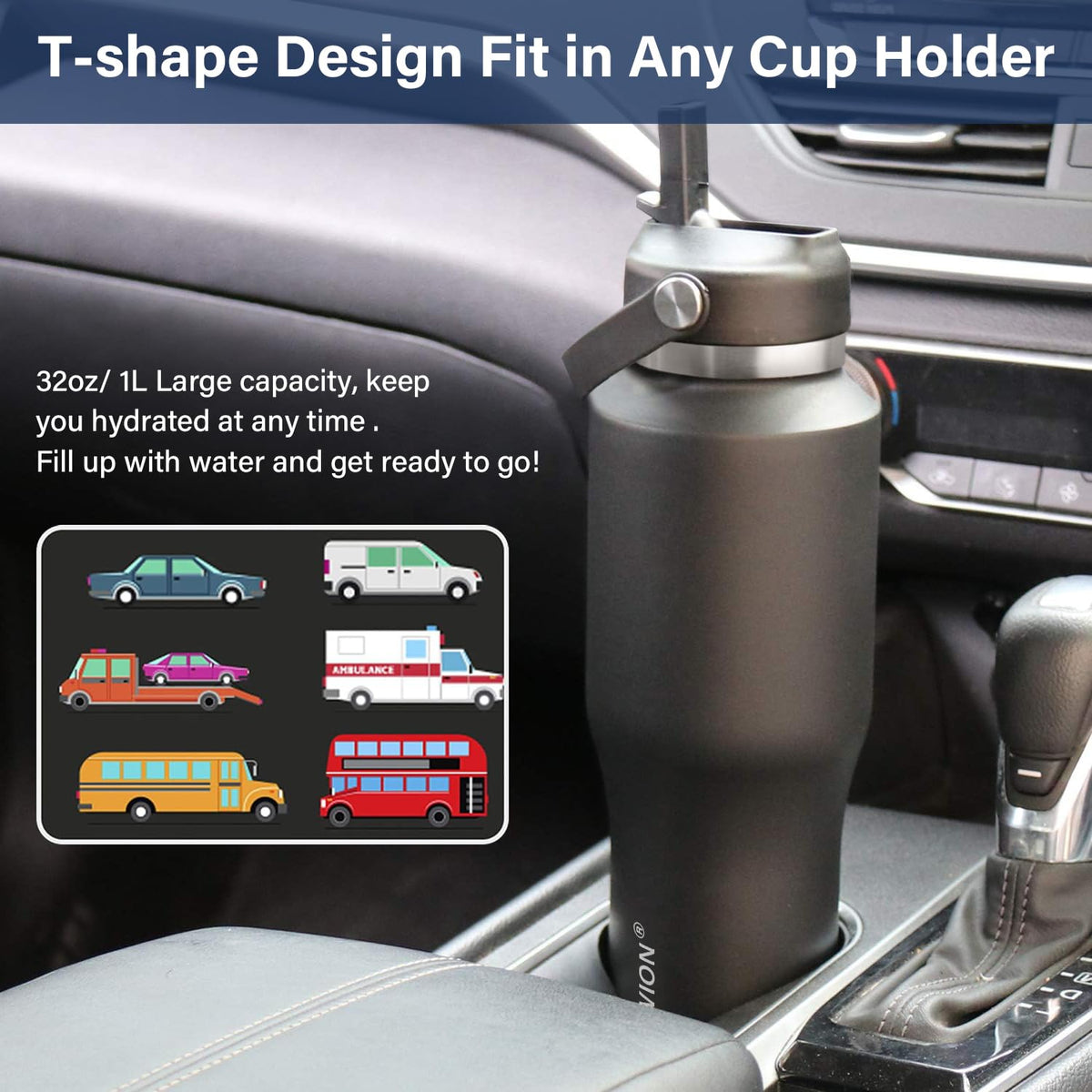 32 oz Insulated Water Bottle Stainless Steel Triple (Blue - Black / 32 Ounces)