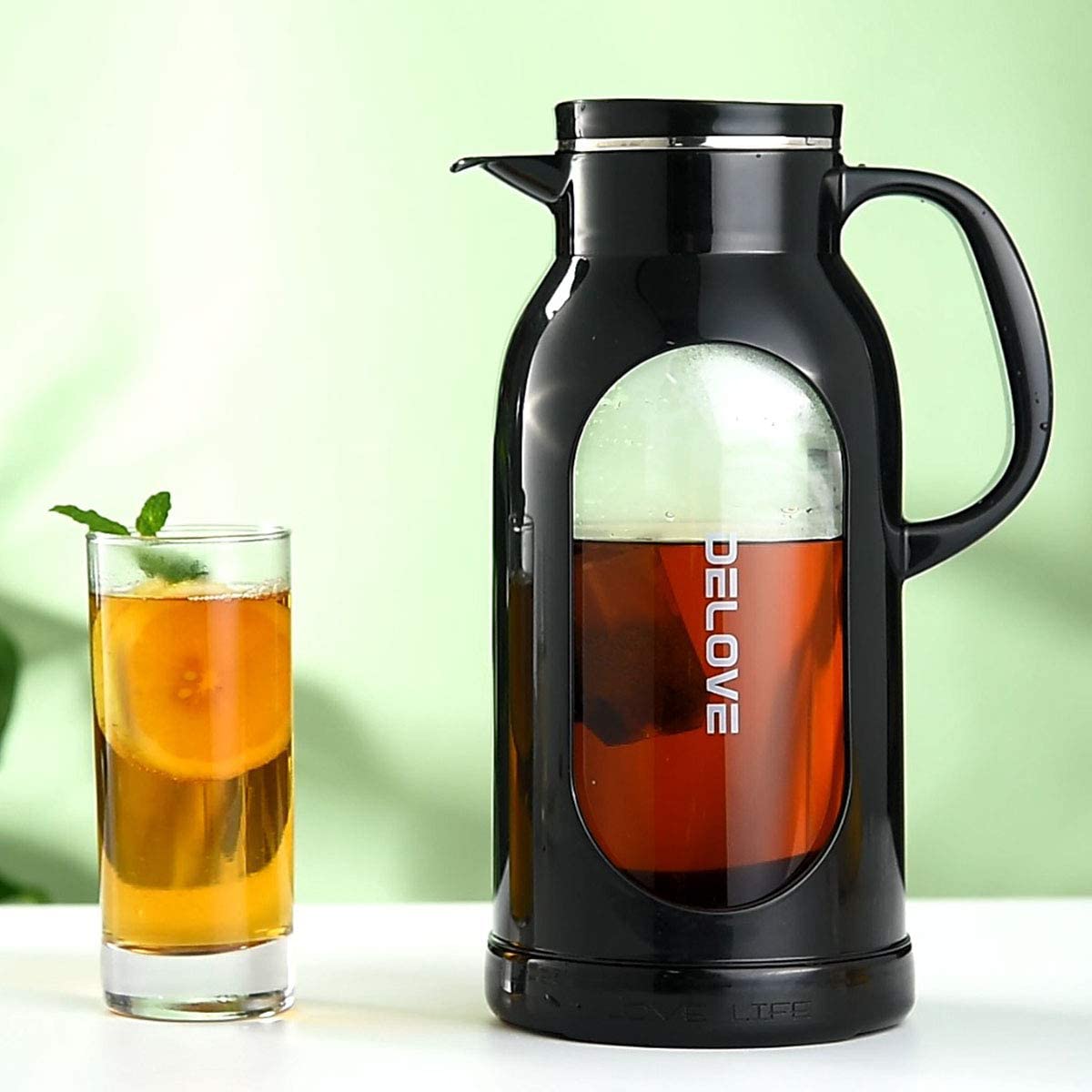 68 oz 2 Liter Glass Pitcher with Shatterproof Shell (Black)