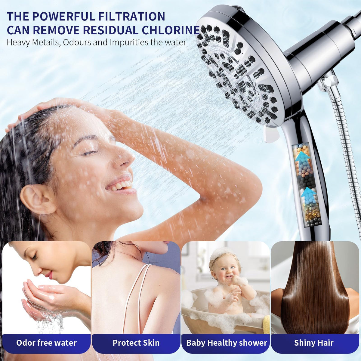 Magnetic Handheld Shower Head with Filter (Silver)