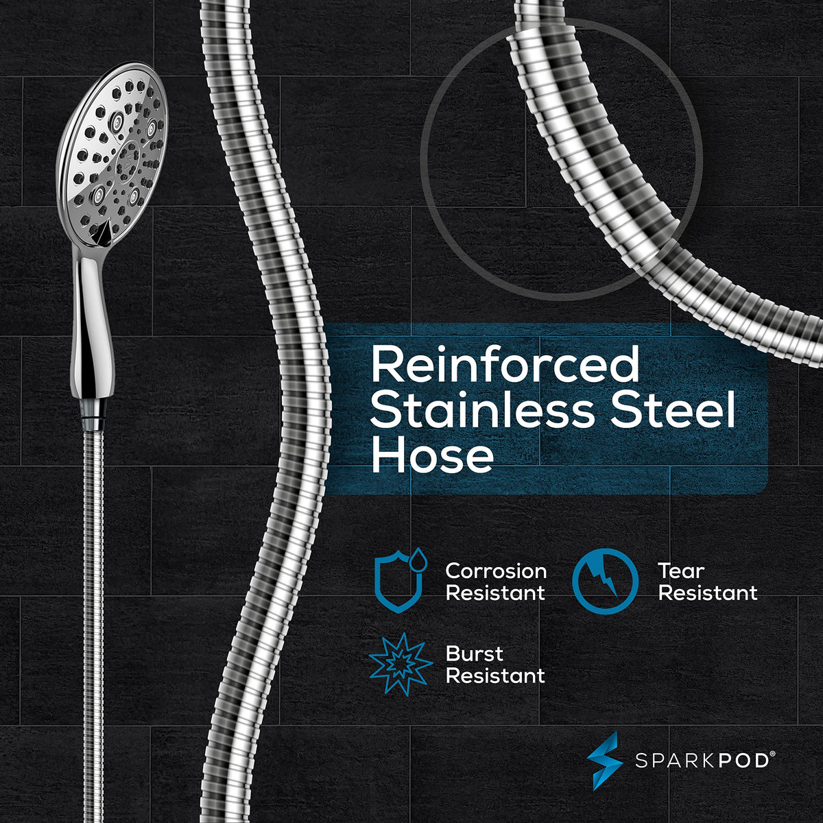 6 Spray Setting High Pressure Hand Held Shower Head (1. Luxury Polished Chrome)