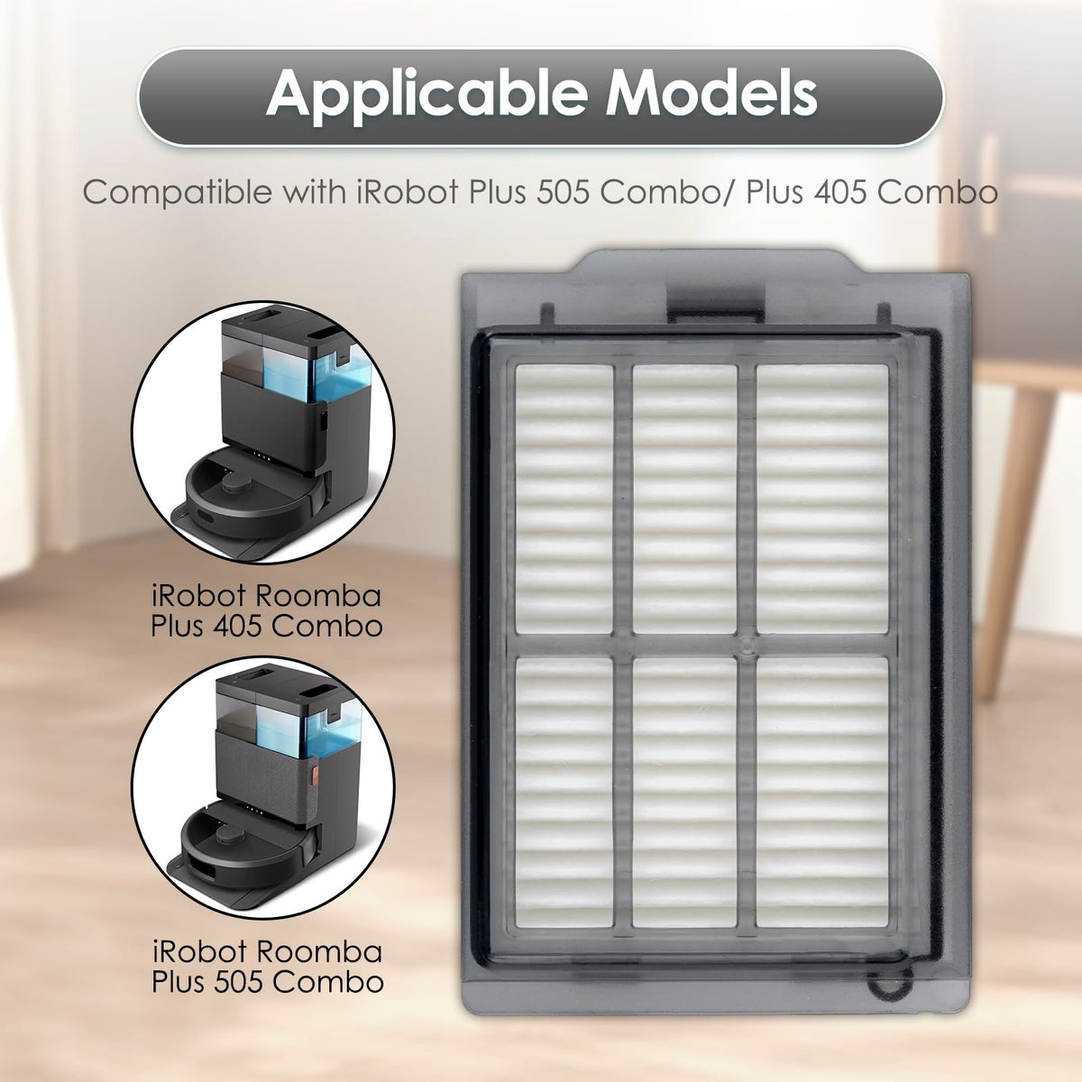 6 Pack) Roomba Plus 505 Combo Replacement HEPA Filters for iRobot Roomba Plus 505 Combo, 505X Combo, Plus 405 Combo, Plus 506/507 Combo Vacuum Filters, Upright Filter, Canister Filter